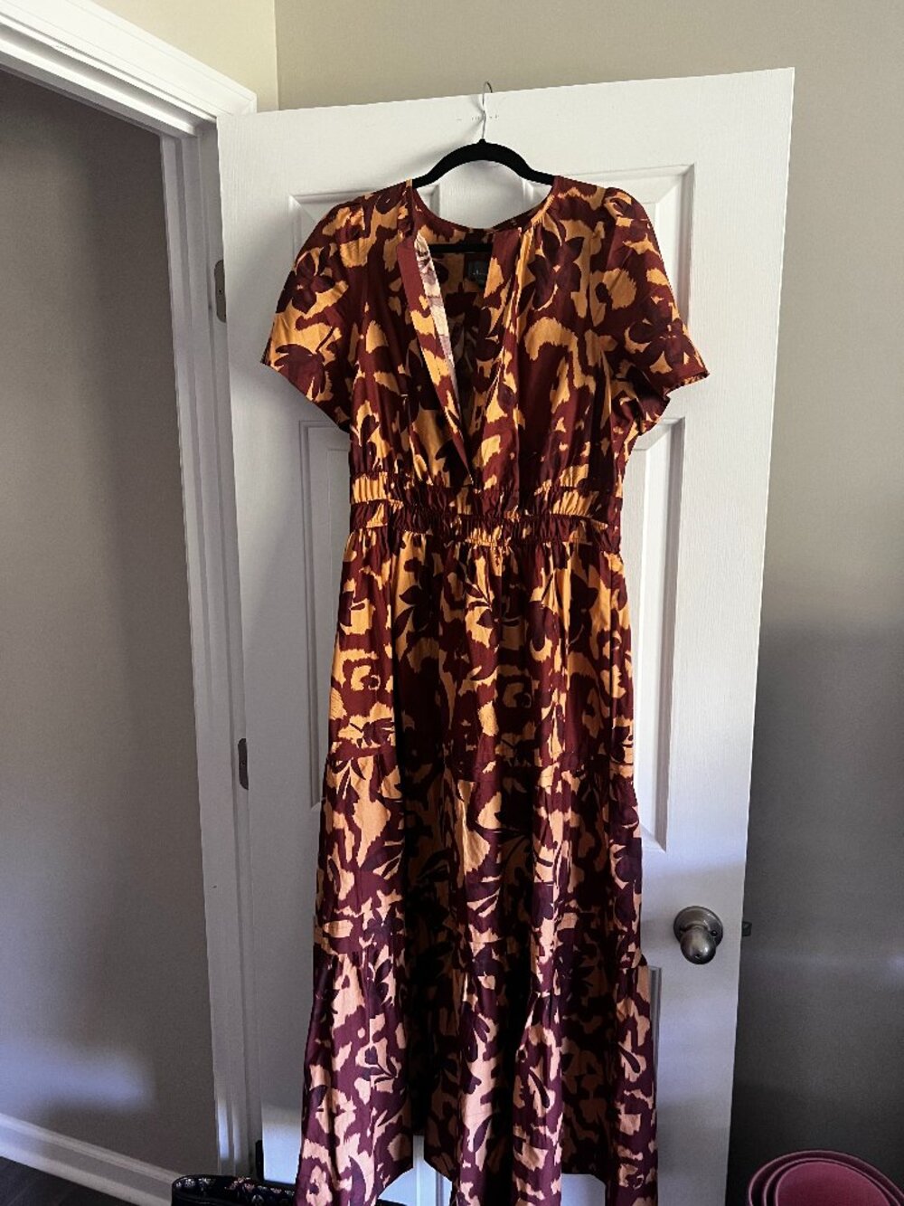 Anthropologie Brown Ochre Floral Smocked maxi - L